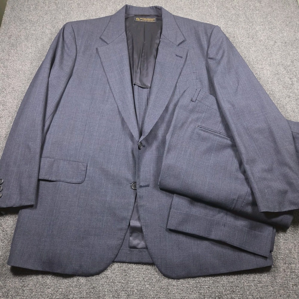 VTG Brooks Brothers 2-piece suit Navy Glen Plaid Wool USA 44R 36x28 Read
